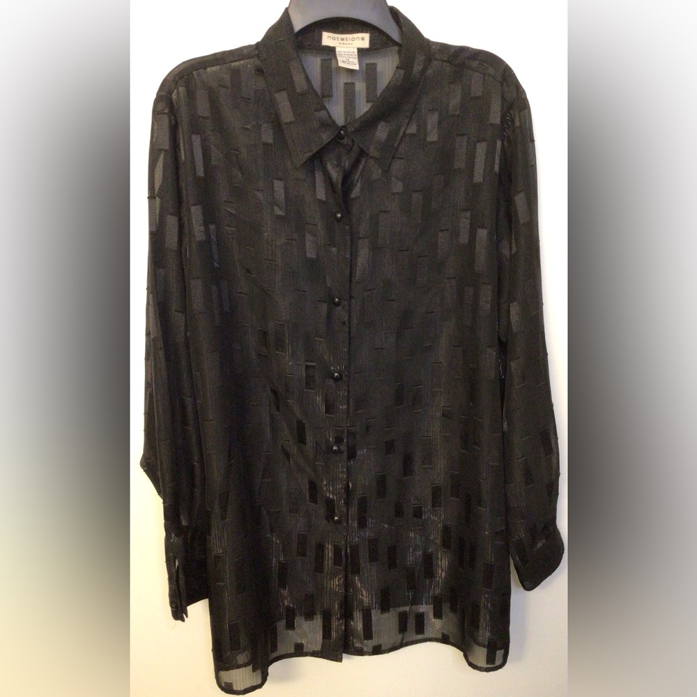 Notations woman black sheer blouse size 1X